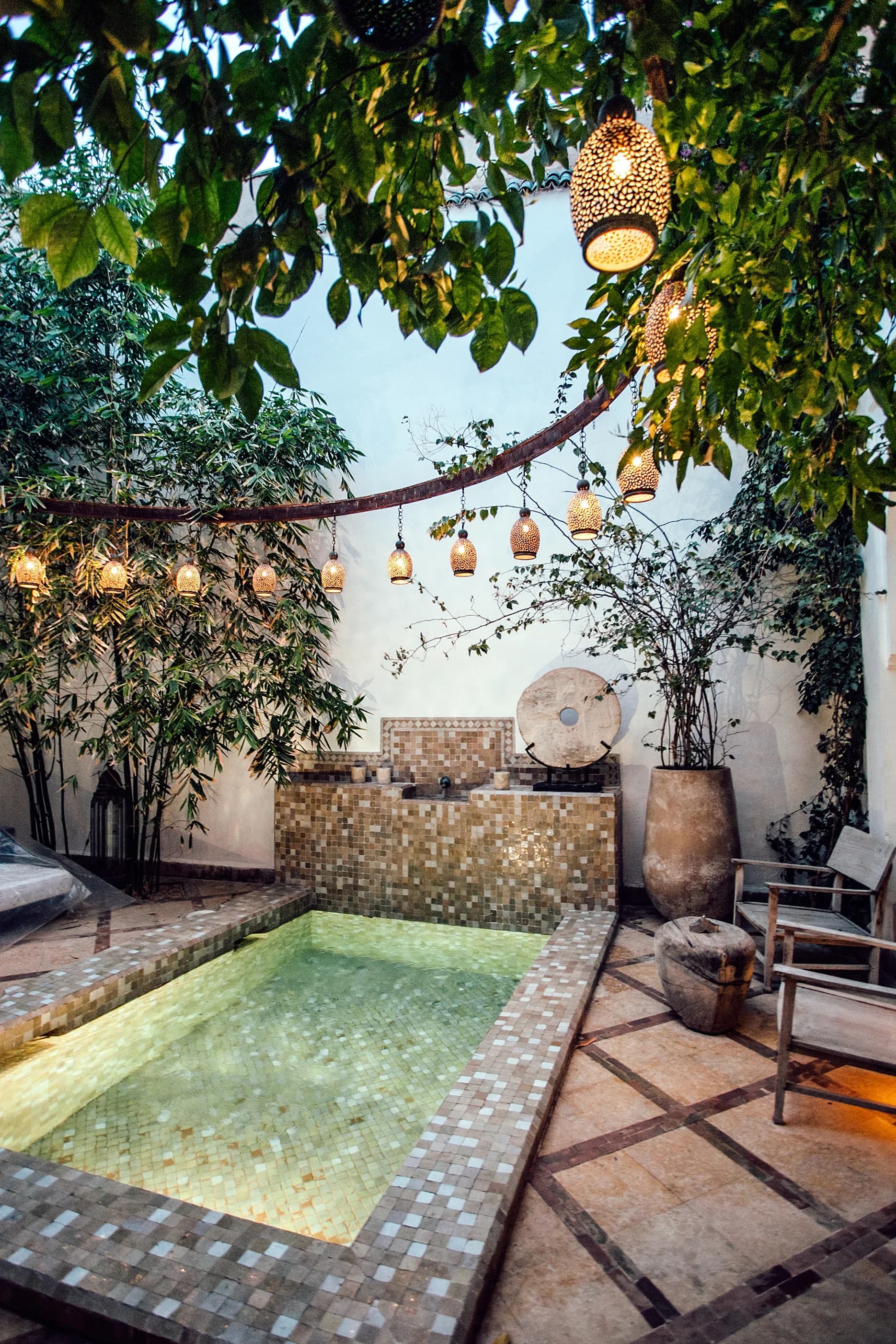 Morocco luxury tours — 5-star riad courtyard with swimming pool in Marrakech